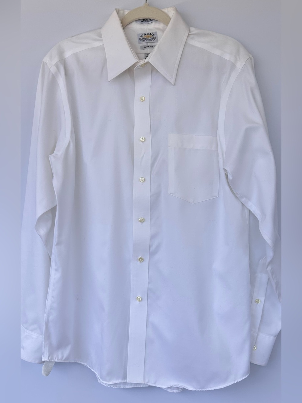 Eagle Shirtmakers Men’s White Button Up‎ Dress Shirt Slim Fit Size 16.5 34/35